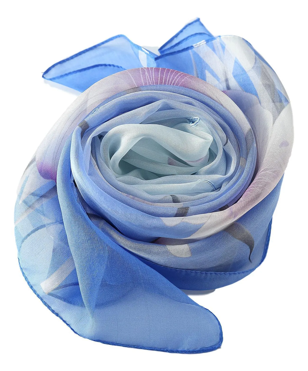 Long Silk Chiffon Scarf Blue Theme Floral Print SCH303