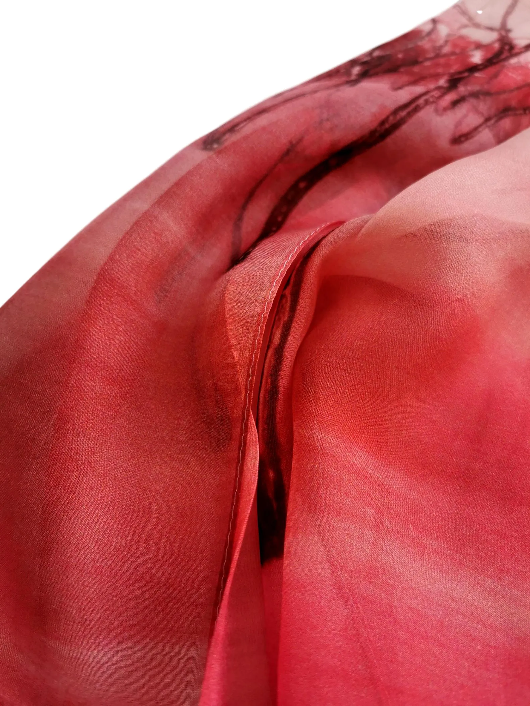 Long Silk Chiffon Scarf Red Theme Floral Print SCH316