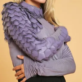 LONG SLEEVE LILAC SCALE LEATHER TOP