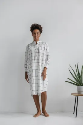 Long Sleeve Sleepdress — Gridded White