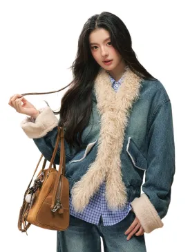 Loose Denim Fur-Trimmed Jacket