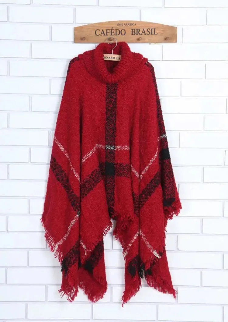 Loose shawl ladies cape high collar plaid warm scarf