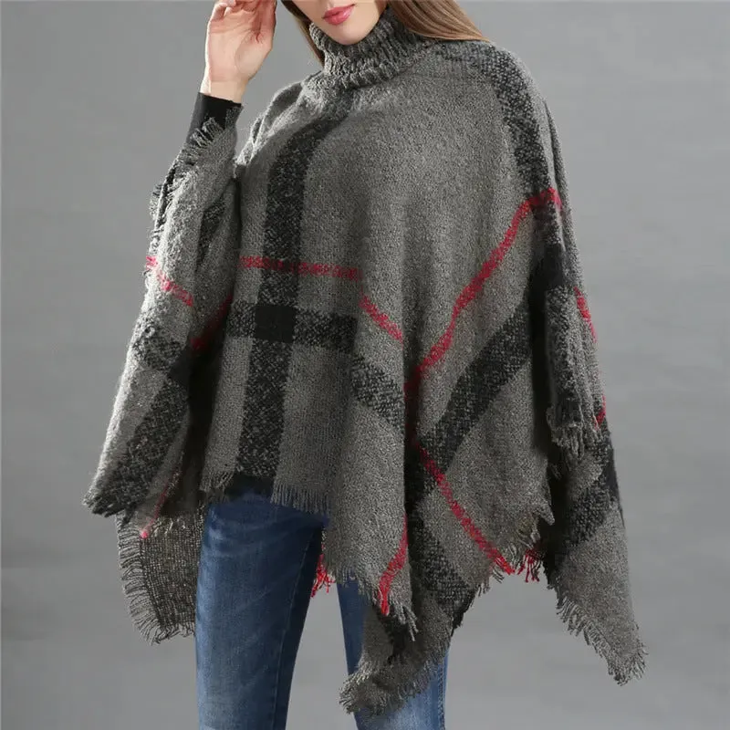 Loose shawl ladies cape high collar plaid warm scarf