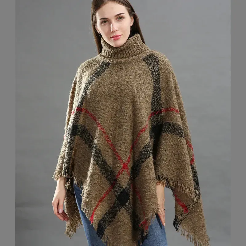 Loose shawl ladies cape high collar plaid warm scarf