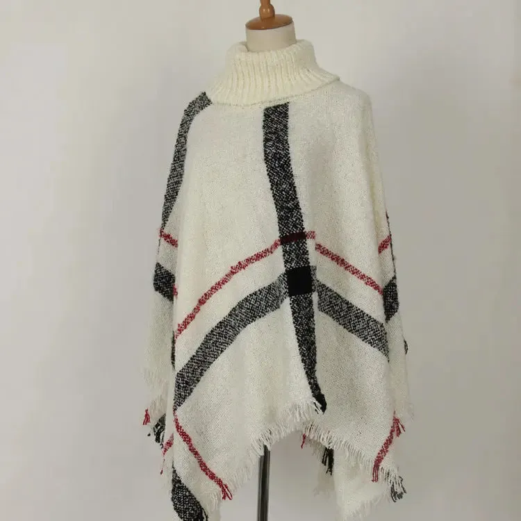 Loose shawl ladies cape high collar plaid warm scarf