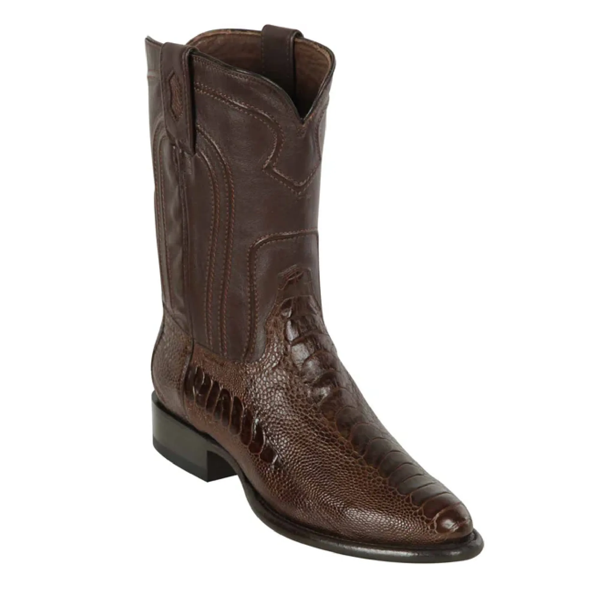 Los Altos Boots Mens #690507 Roper Style | Genuine Ostrich Leg Leather Boots | Color Brown