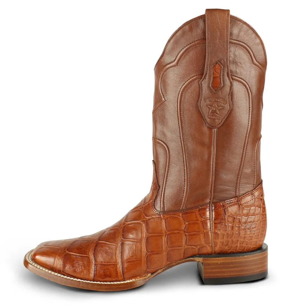 Los Altos Boots Mens #8225803 Wide Square Toe | Genuine  American Alligator skin Boots | Color Cognac