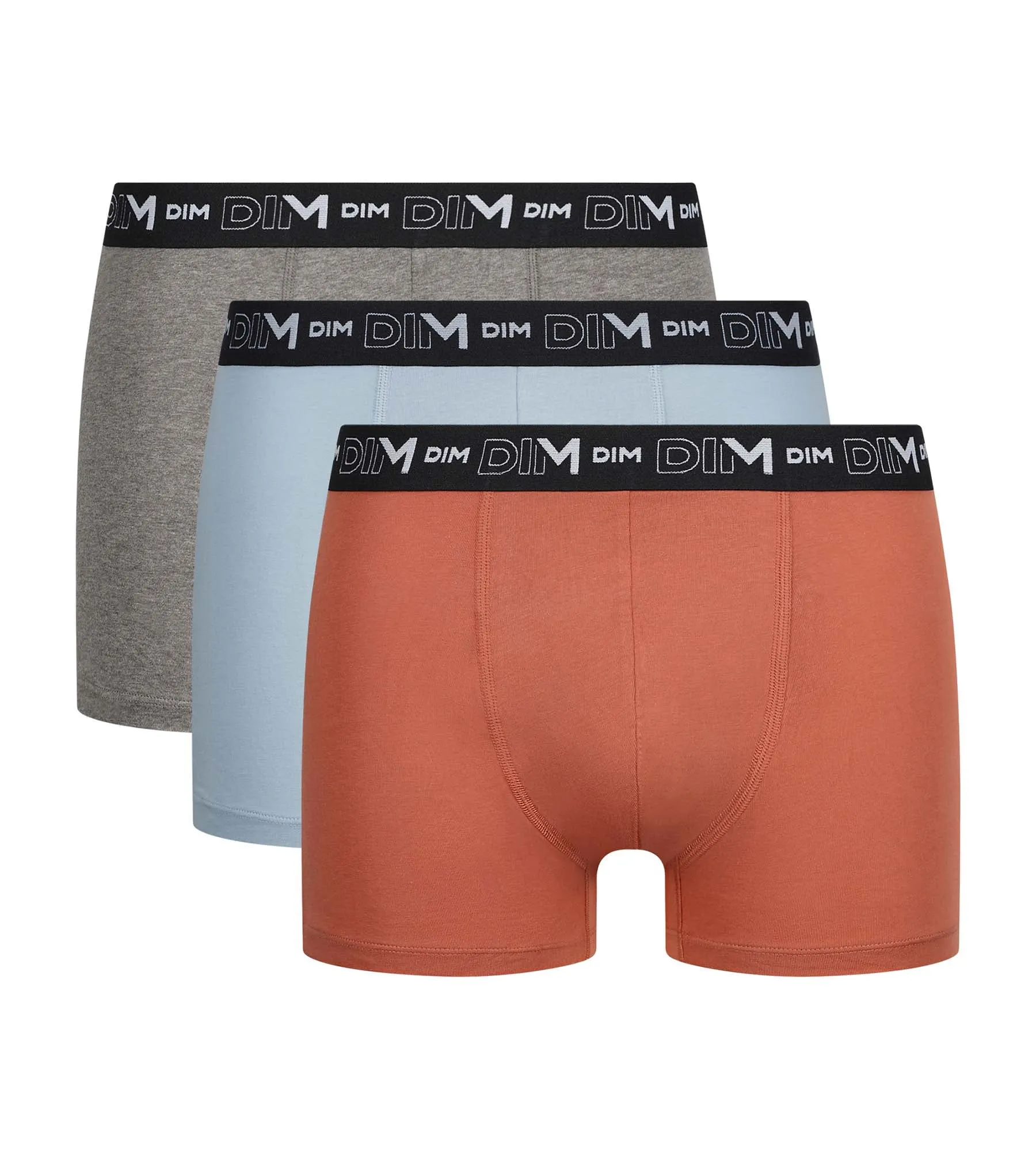 Lot de 3 boxers homme Marron Bleu Rouge Dim Coton Stretch