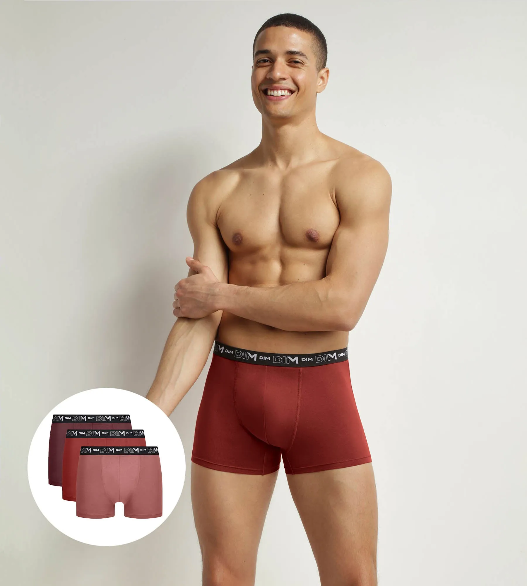 Lot de 3 boxers homme Rouge Rose Terre Dim Coton Stretch