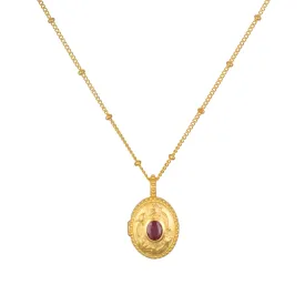 Lotus Ruby Birthstone Locket Necklace - July