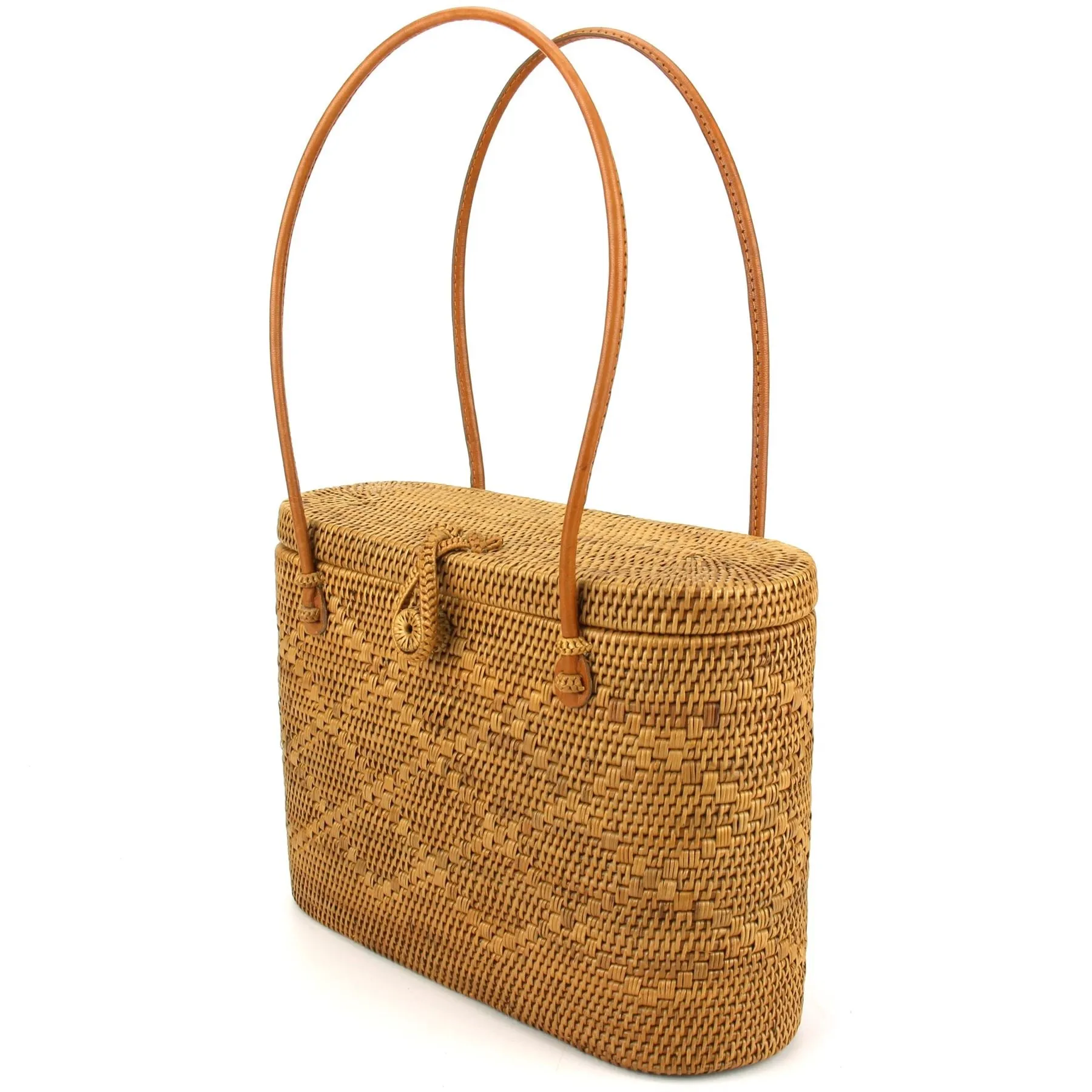 Loud Elephant Handwoven Flat Top Rattan Bag - Cross Loop