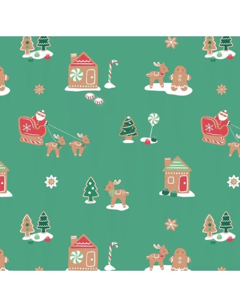 Loungewear Set | Gingerbread Sleigh Green Christmas Pajamas | Angel Dear