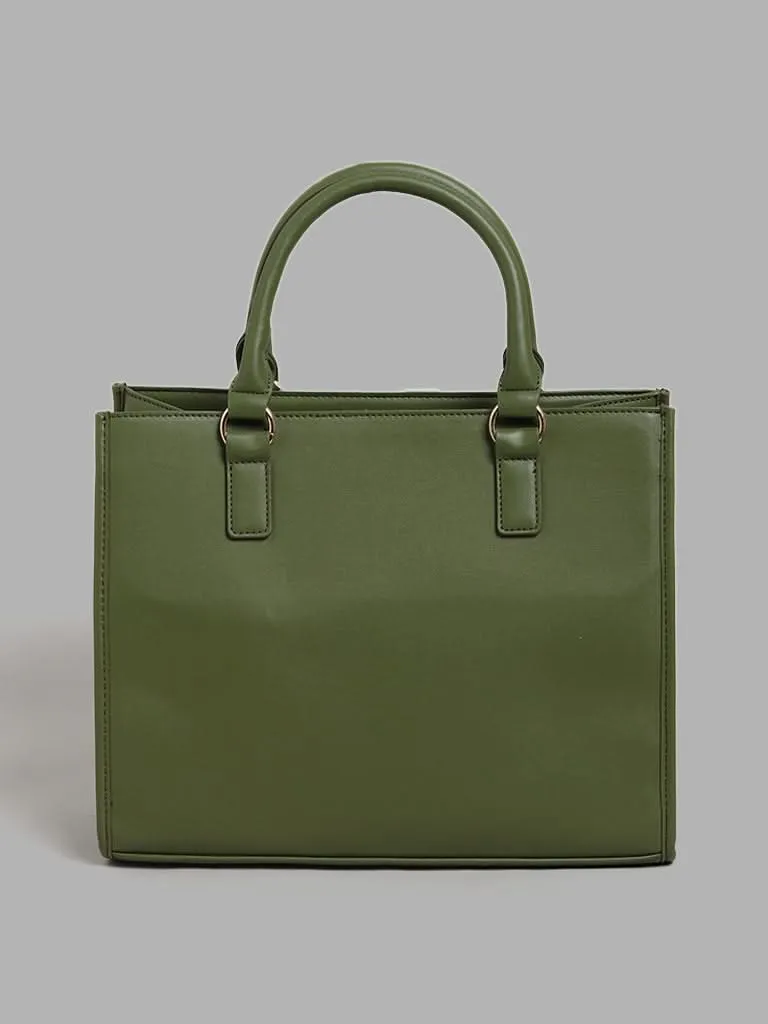 LOV Plain Olive Green Satchel Bag with Phone Bag & Pouch