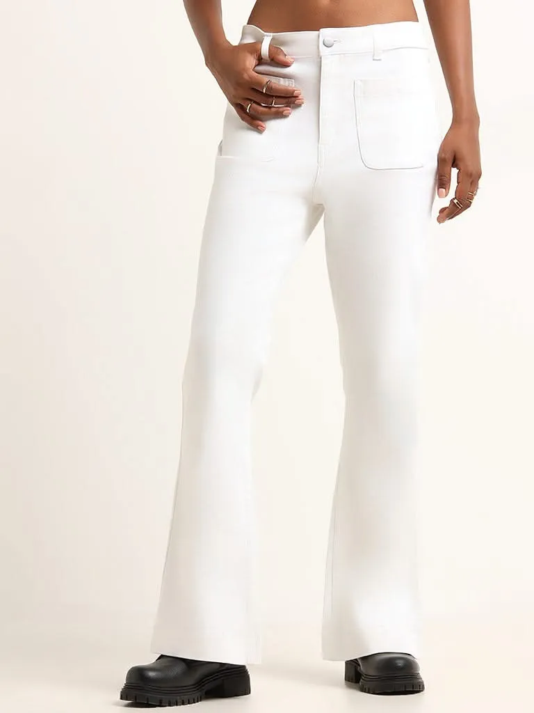 LOV White Wide Leg Fit Mid-Rise Jeans