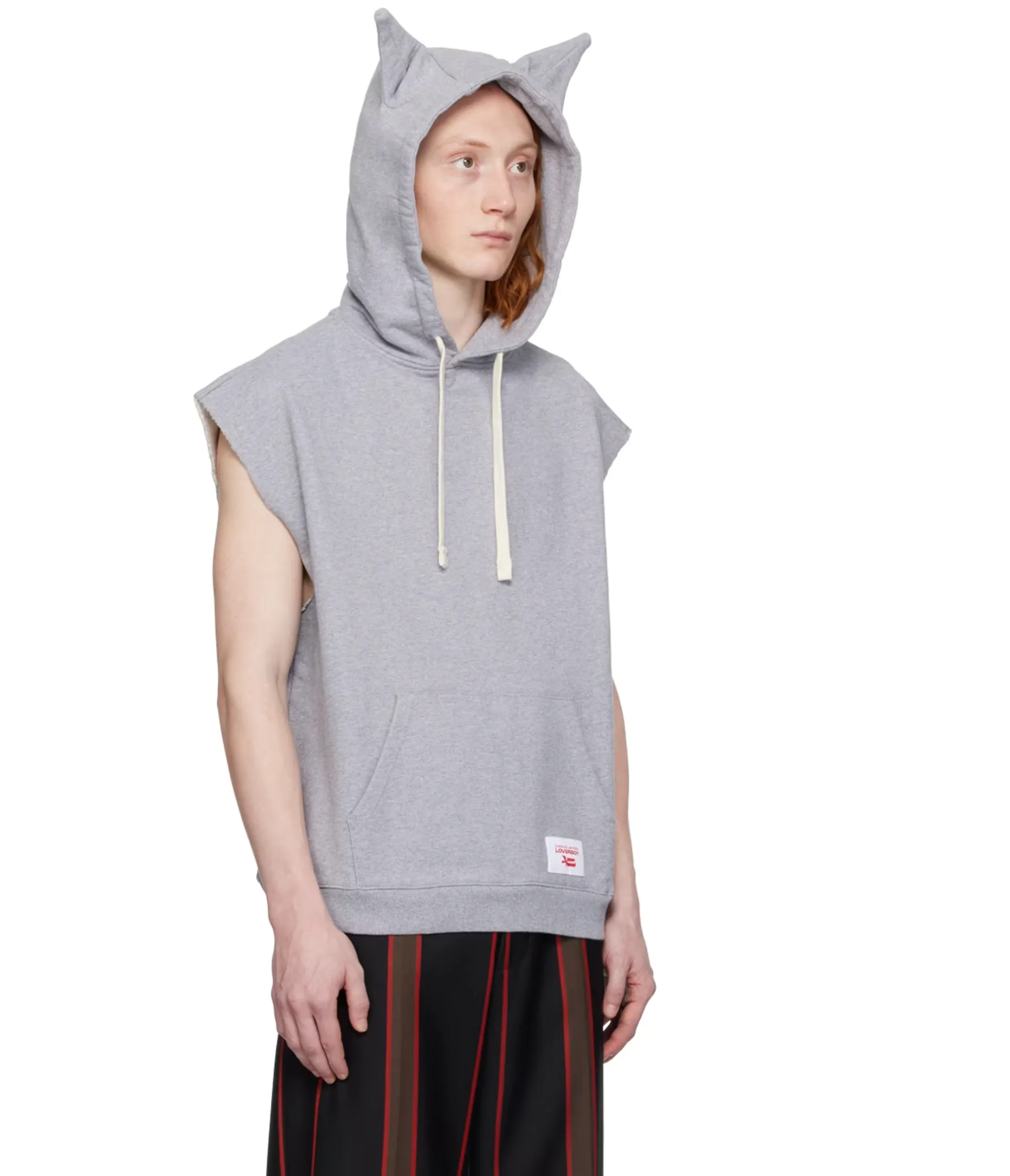 LOVERBOY BY CHARLES JEFFREY SLEEVELESS LABEL EARS HOODY GREY