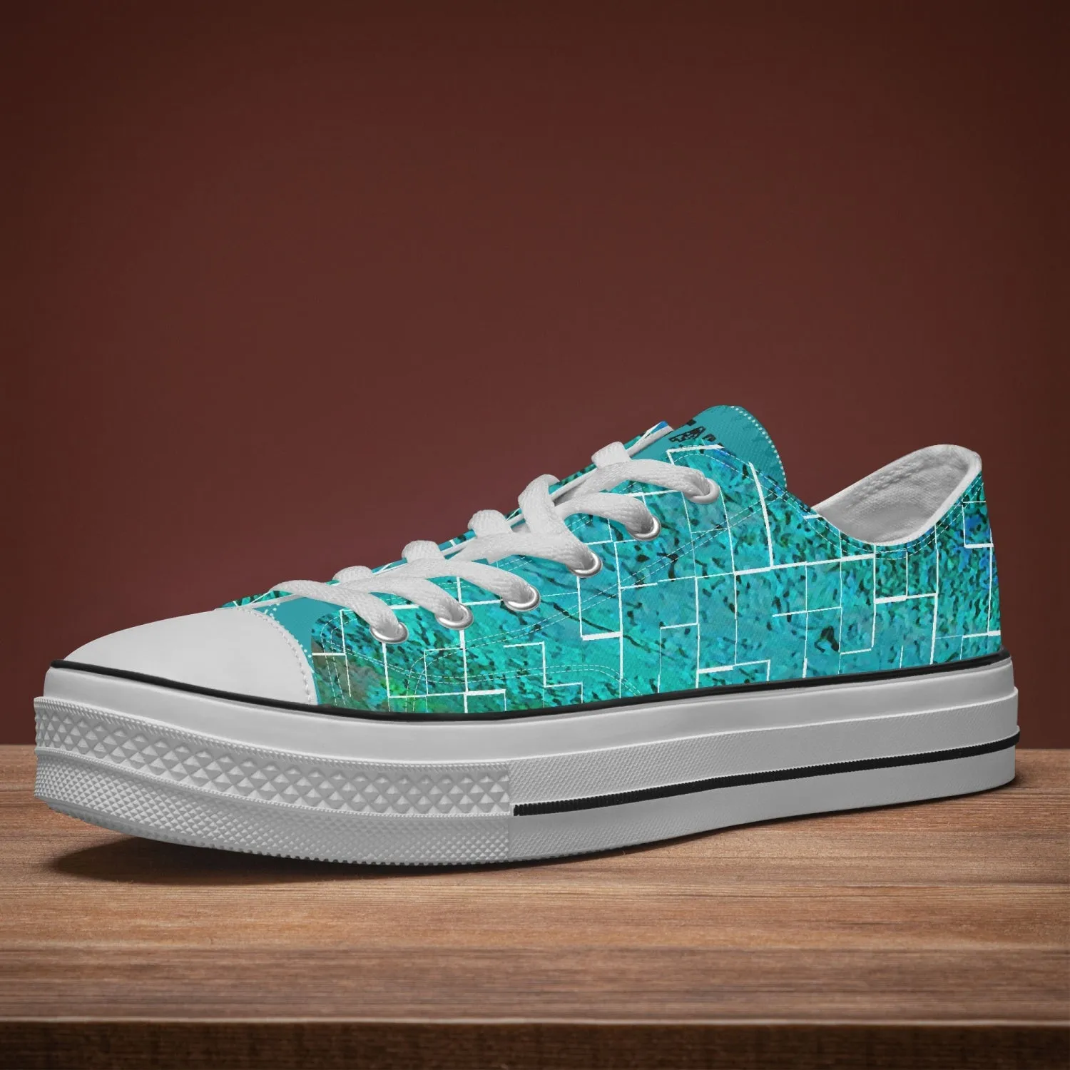 Low Canvas Shoes-Green Tiled