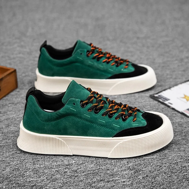 Low cut Breathable Casual Men's Shoes Rubber Sole Harajuku Green Flat Skateboard Shoes Men Fashion Platform Canvas Sneakers Men