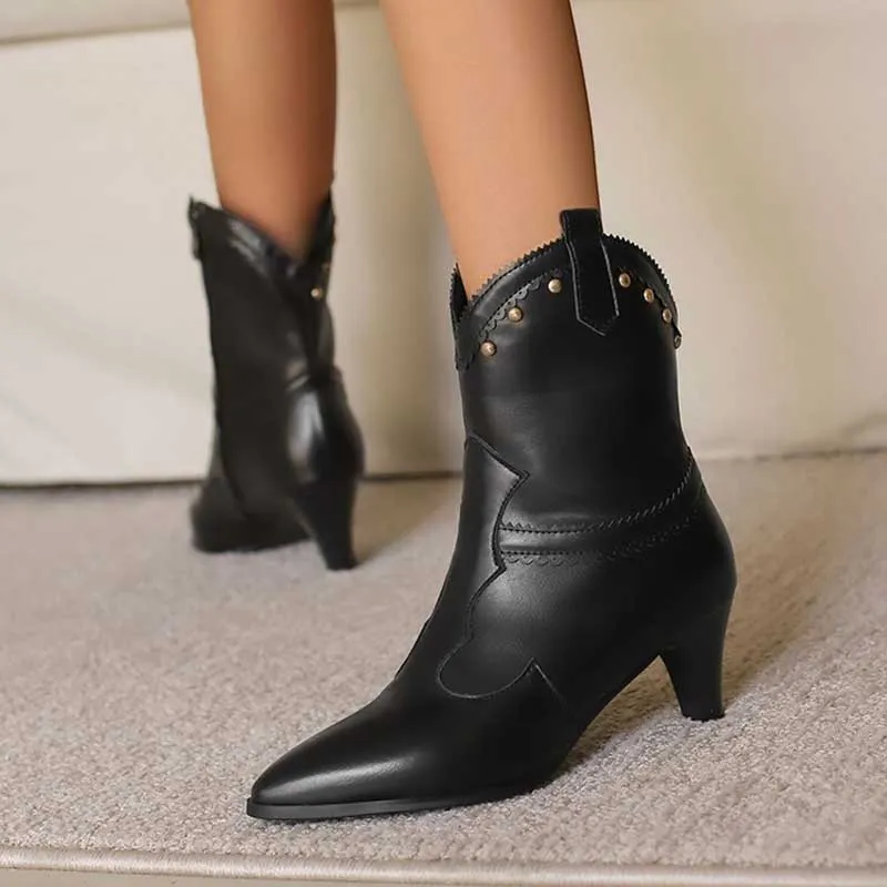 Low Heel Western Ankle Boots Kitten Heel Cowboy Booties