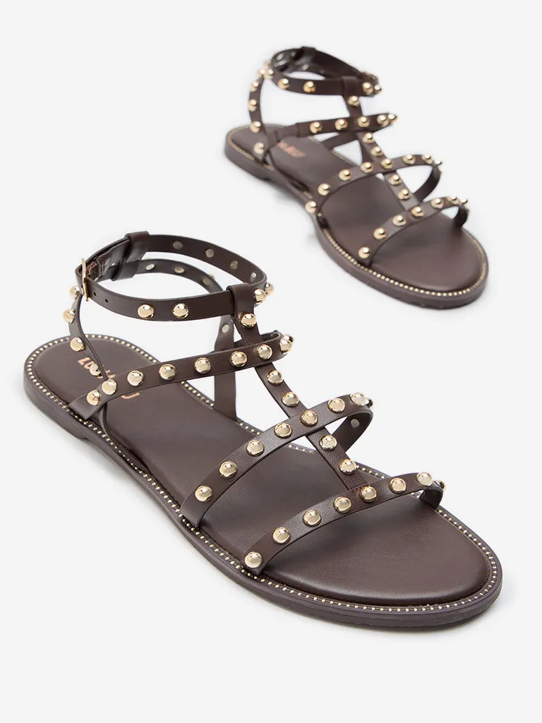 LUNA BLU Dark Brown Embellished Gladiator Sandals