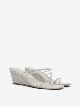 LUNA BLU Ivory Diamante Detailed Wedge Sandals