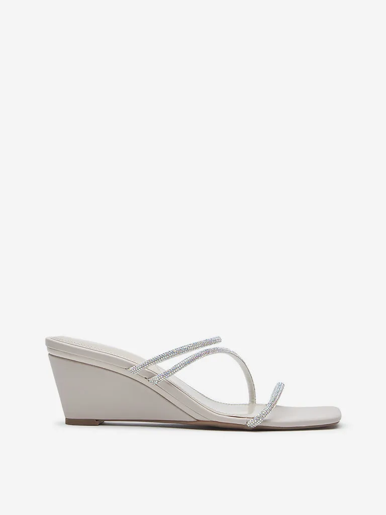 LUNA BLU Ivory Diamante Detailed Wedge Sandals