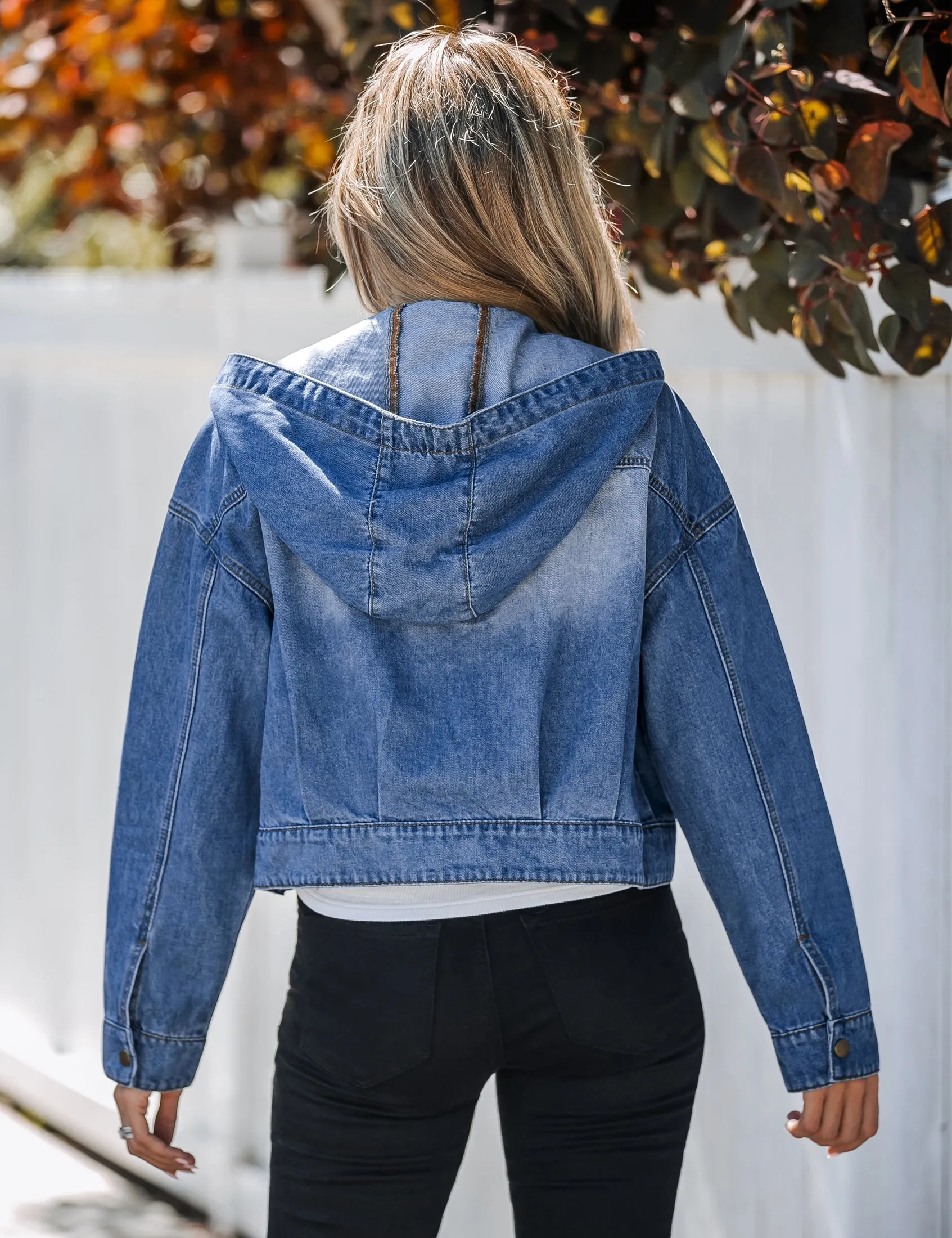 luvamia Denim Jacket for Women Hooded Lightweight Cropped Jean Jacket Oversized Button Down Shacket Trendy Fashion