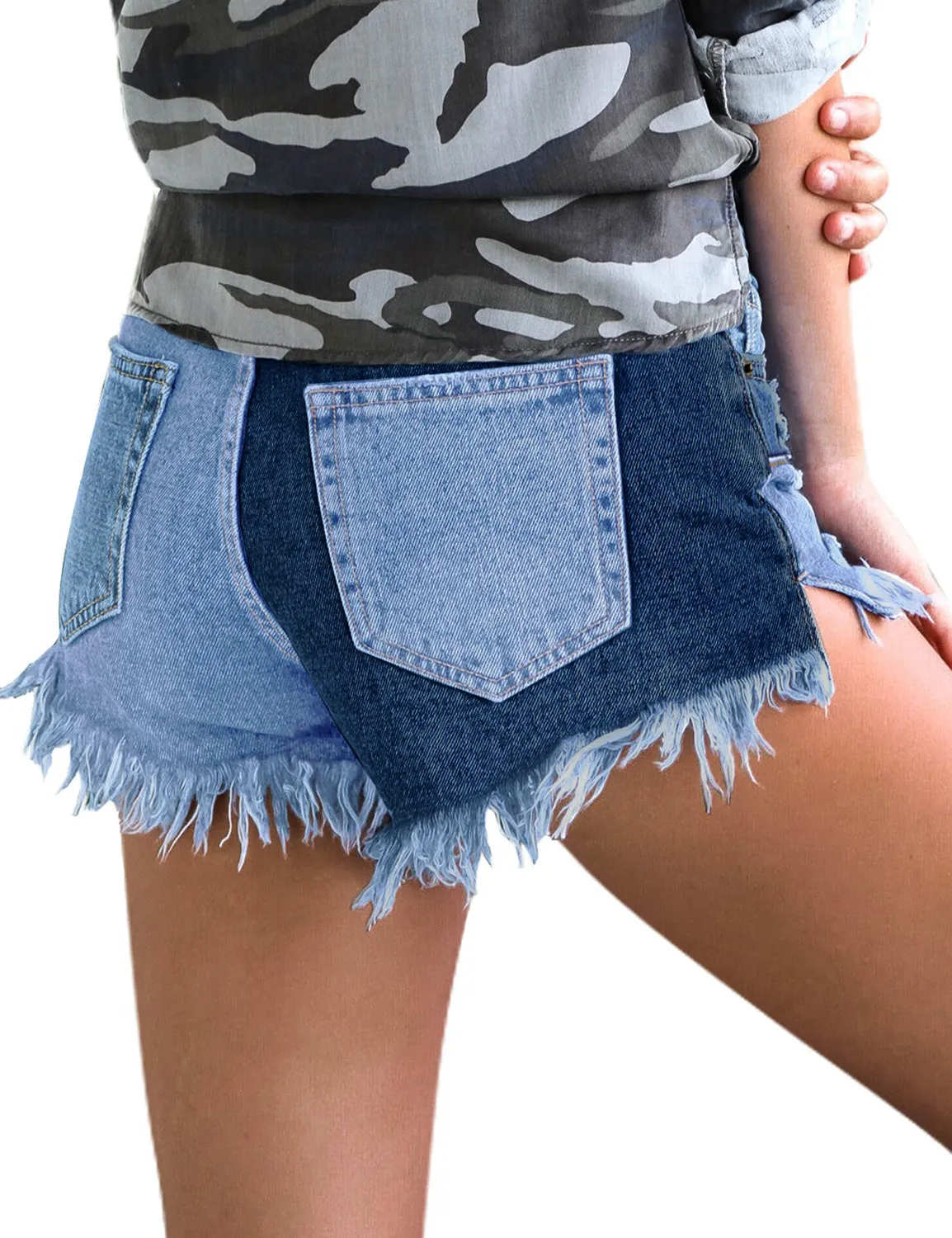 luvamia Women's Casual Denim Shorts Frayed Raw Hem Ripped Jeans Shorts