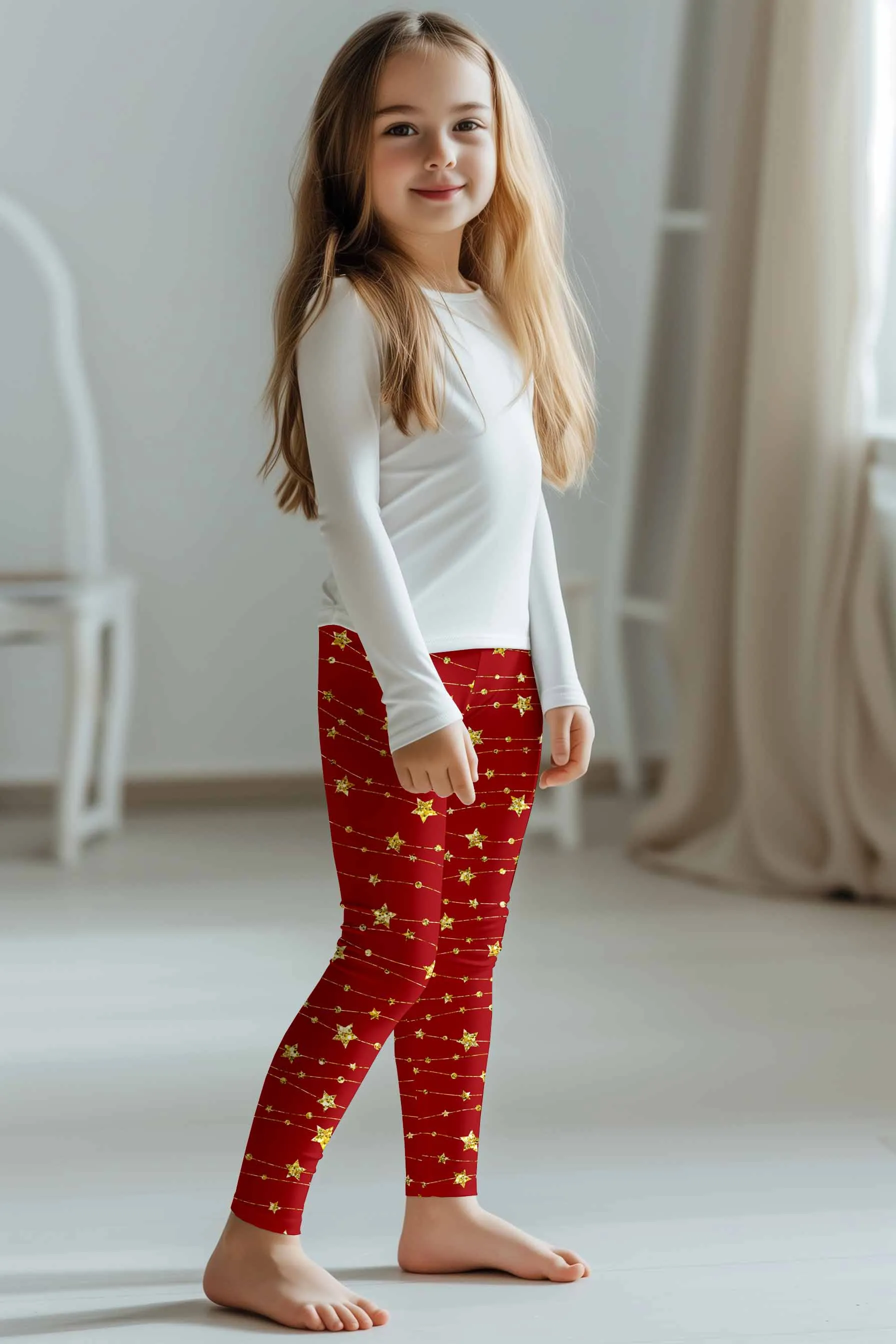 Luxe-Berry Lucy Red Star Print Christmas Party Sporty Leggings - Girls