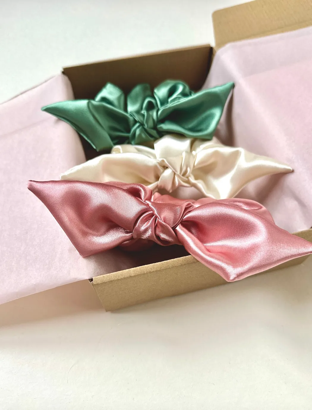 Luxe Satin Sleep Scrunchies | Bardot Bundle Box | Knot Scrunchies or Skinny Scrunchies | Pack of 3 items | Gift For Her