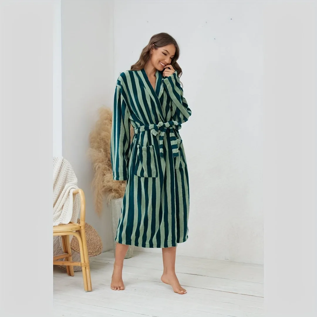 Luxurious Modern Striped Bathrobe for Men and Women – Super Soft Polyester Blend, Machine Washable, Knit Fabric Towel Robe with Space Theme, 300gsm Lightweight Hotel Spa Quality Bath Wrap