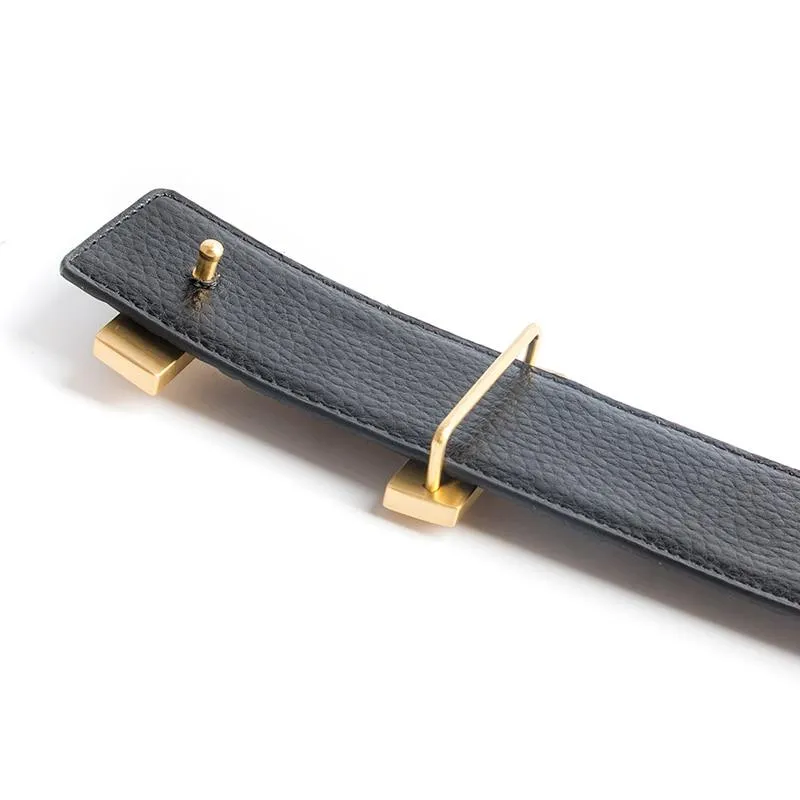 Luxury Crocodile Pattern Brass Buckle Leather Belt