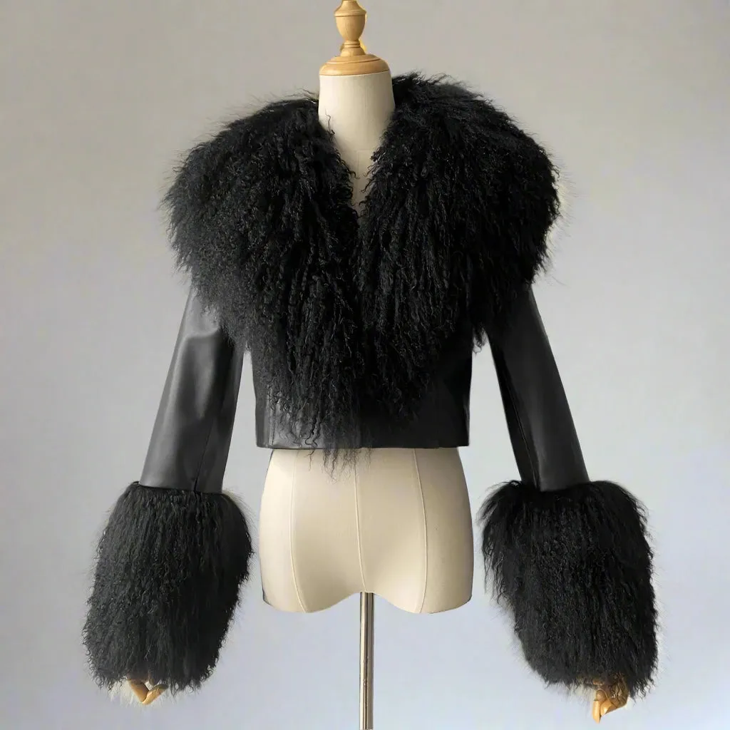 Luxury Genuine Cropped Leather Fur Coat