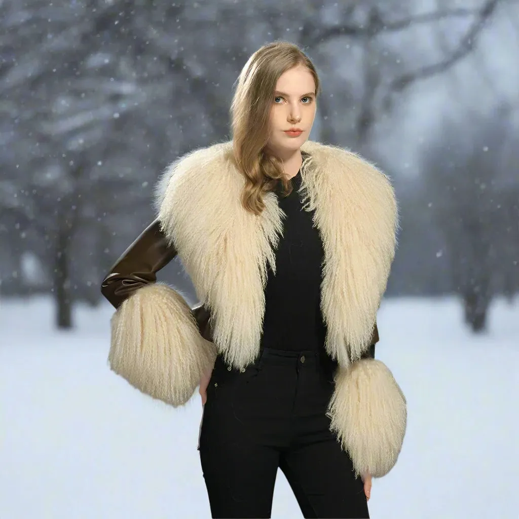 Luxury Genuine Cropped Leather Fur Coat