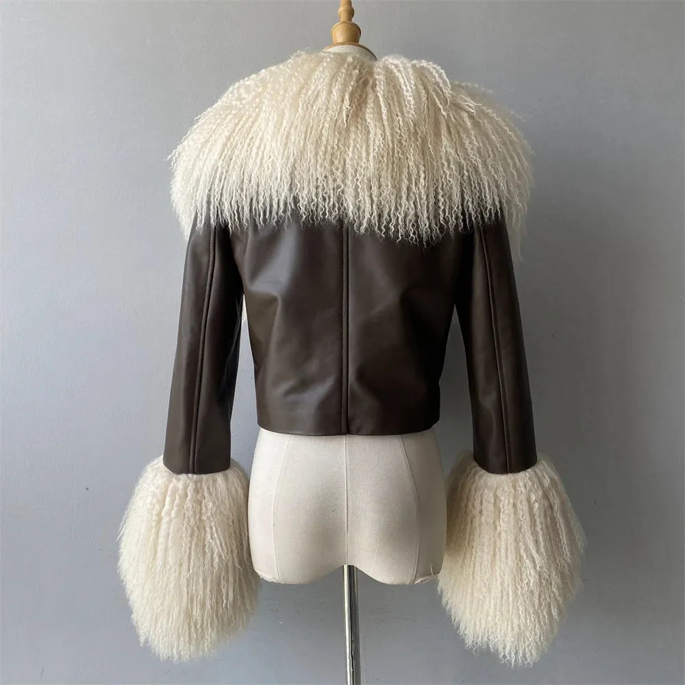 Luxury Genuine Cropped Leather Fur Coat