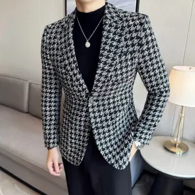 Luxury Men's Blazer Thick Plaid Slim Fit High Quality Suit Jacket