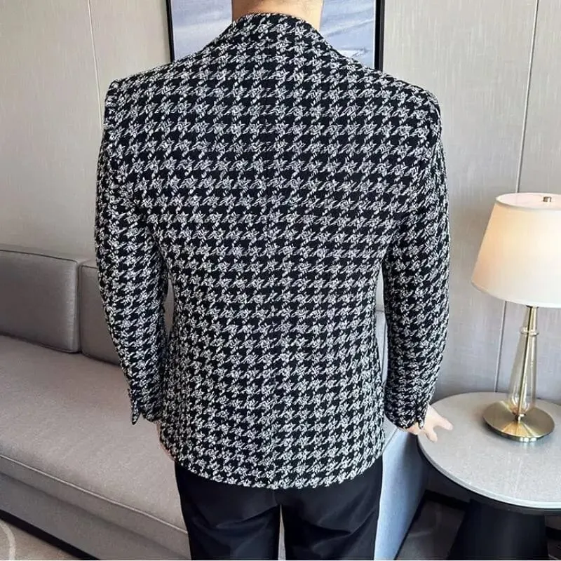 Luxury Men's Blazer Thick Plaid Slim Fit High Quality Suit Jacket