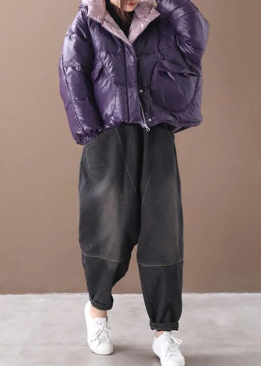 Luxury purple women parkas Coats winter hooded thick outwear