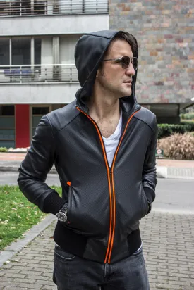 LUXUS HD Leather Jacket Bomber lightweight - Hoody - Perforated - Black