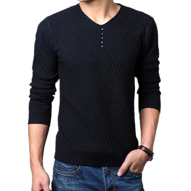 M-4XL Winter Henley Neck Sweater Men Cashmere Pullover Christmas Sweater Mens Knitted Sweaters Pull Homme Jersey Hombre 2018