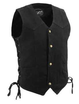 M Boss Motorcycle Apparel BOS13003 Men's Black Denim Motorcycle Side Lace Vest with Quick Draw Pocket