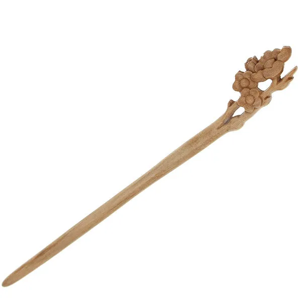 Machine Carved Wood Hair Stick for DIY Plum Flower Peachwood