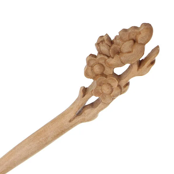 Machine Carved Wood Hair Stick for DIY Plum Flower Peachwood