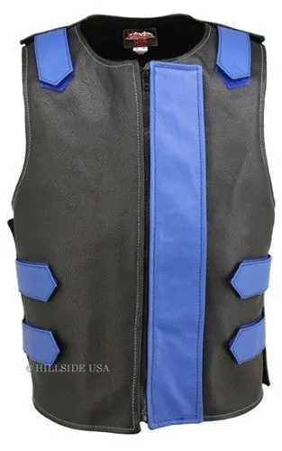 Made in USA Bulletproof Style Leather Motorcycle Vest Black/Yellow