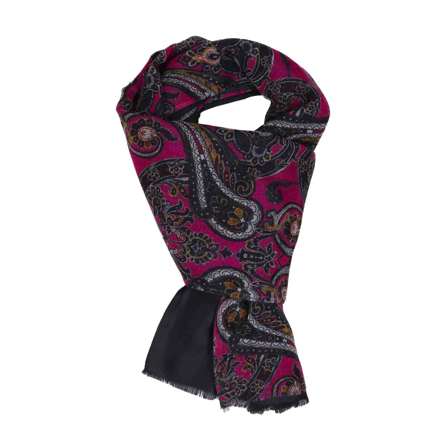 MAGENTA AND NAVY PAISLEY CASHMERE & SILK SCARF