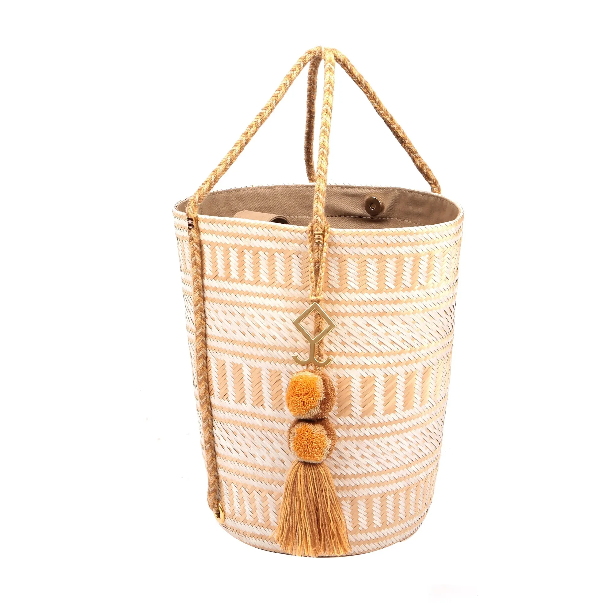 Maggie Natural Gold Straw Geometric Bucket Bag