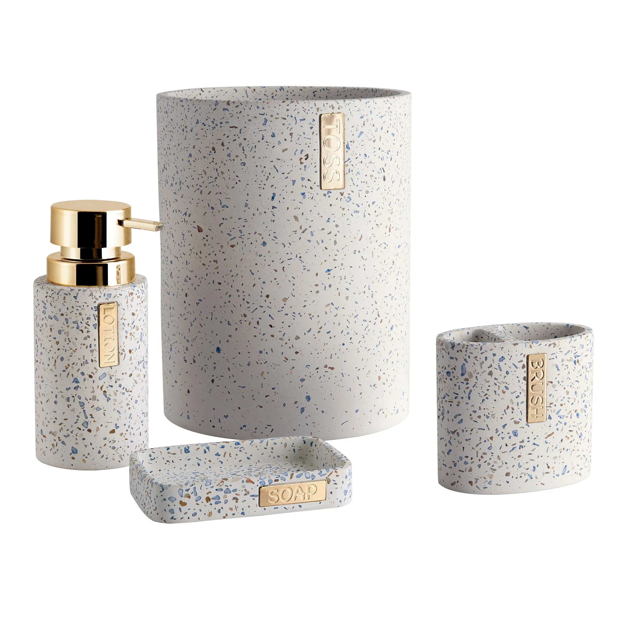 Mainstays 3 Piece Terrazzo with Gold Plate Cement Bath Accessory Set