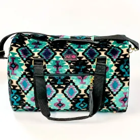 Makeup Junkie | Midnight Aztec Duffel Bag in Turquoise Green and Black Mix