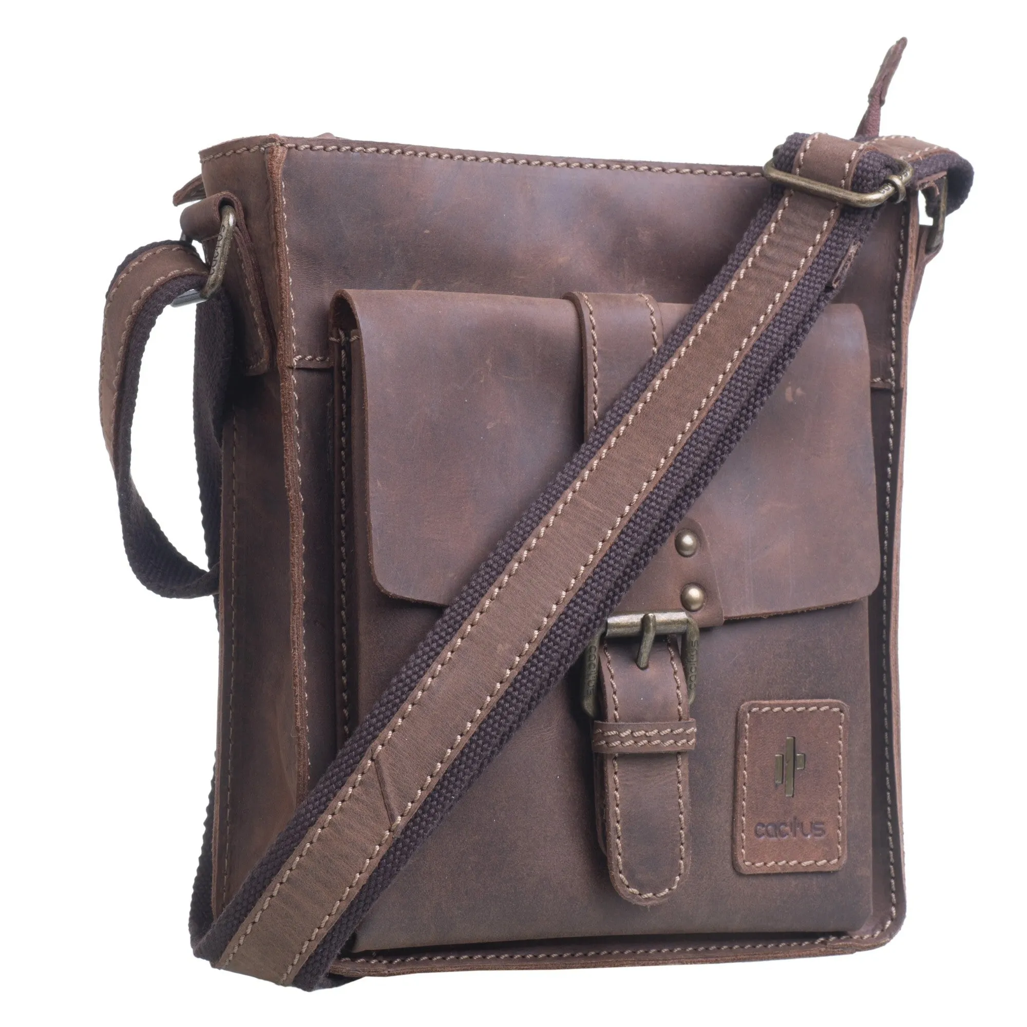 Mala Leather Brown Cactus Leather Front Pocket Cross Body Bag