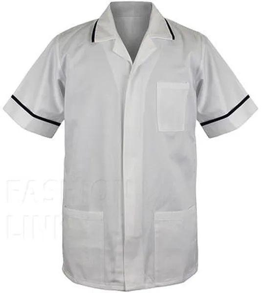 Male Poly Cotton Tunic FNMT01 | Size S to XXL | White/Navy