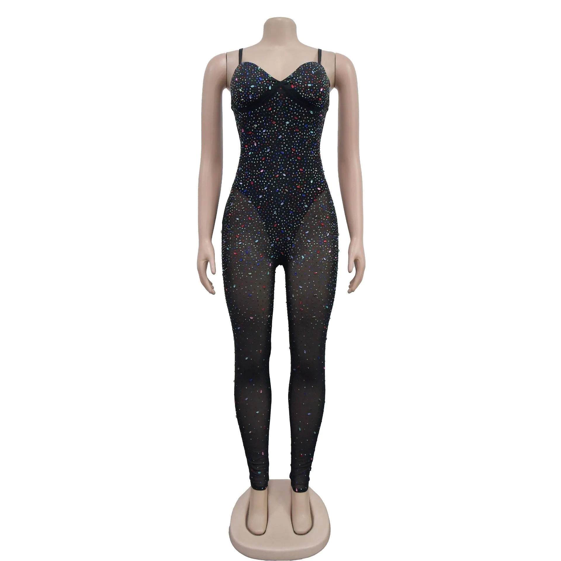 MALYBGG Mesh Jumpsuit with Heat-Set Rhinestones 6780LY